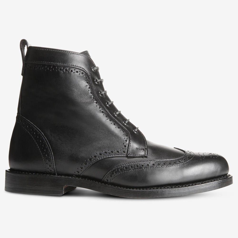 black wingtip dress boots Men's Black Wingtip Boots Lace Up Leather Ankle Boots